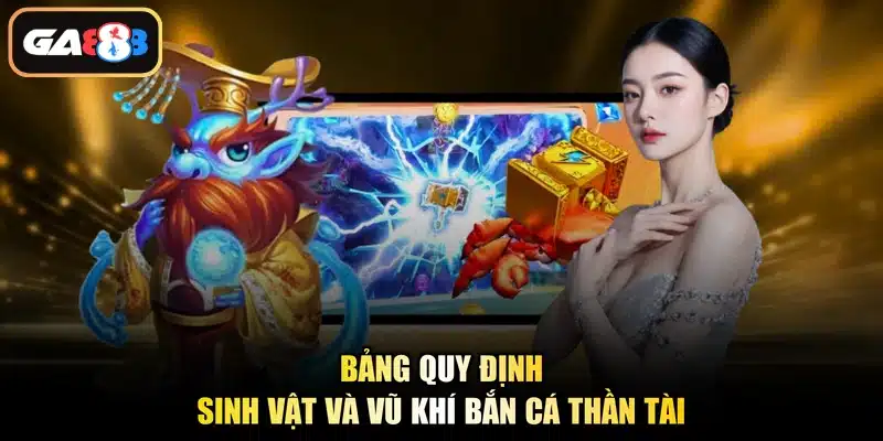 Bảng quy định sinh vật và vũ khí bắn cá Thần Tài